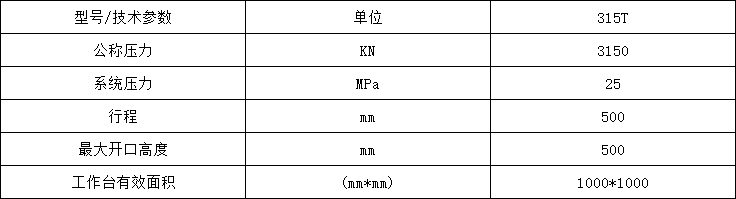 315噸四梁四柱液壓機參數(shù)